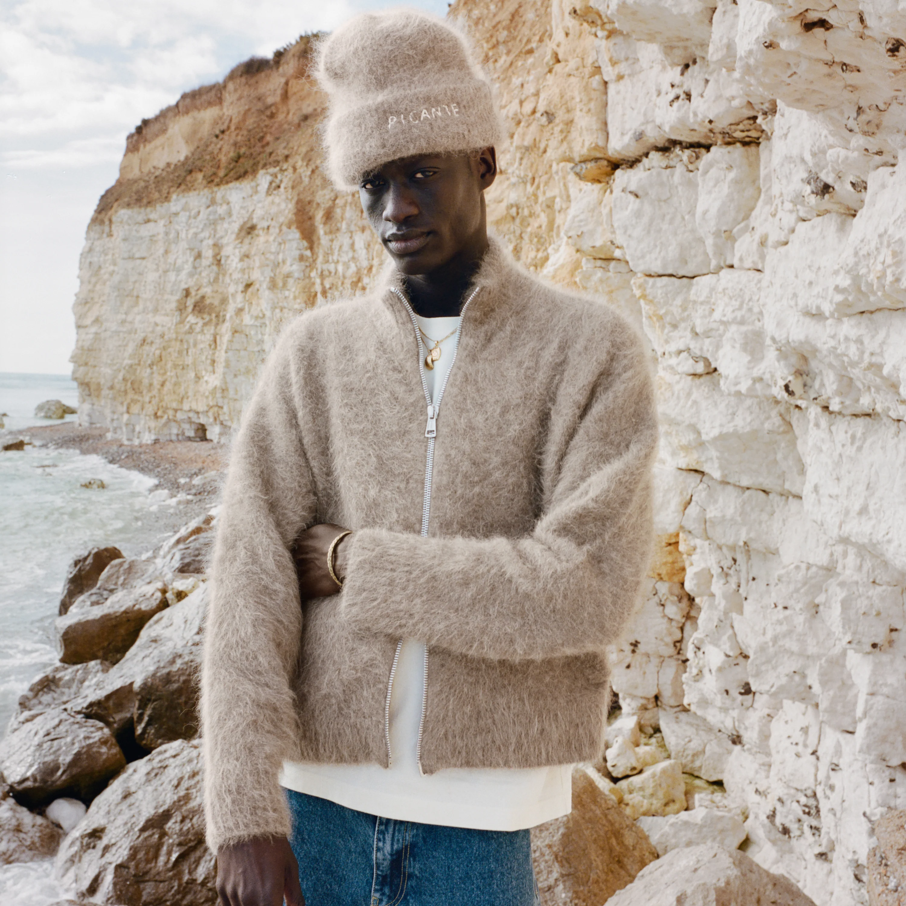 Alpaca Zip Funnel Knit Sweater - Image 3