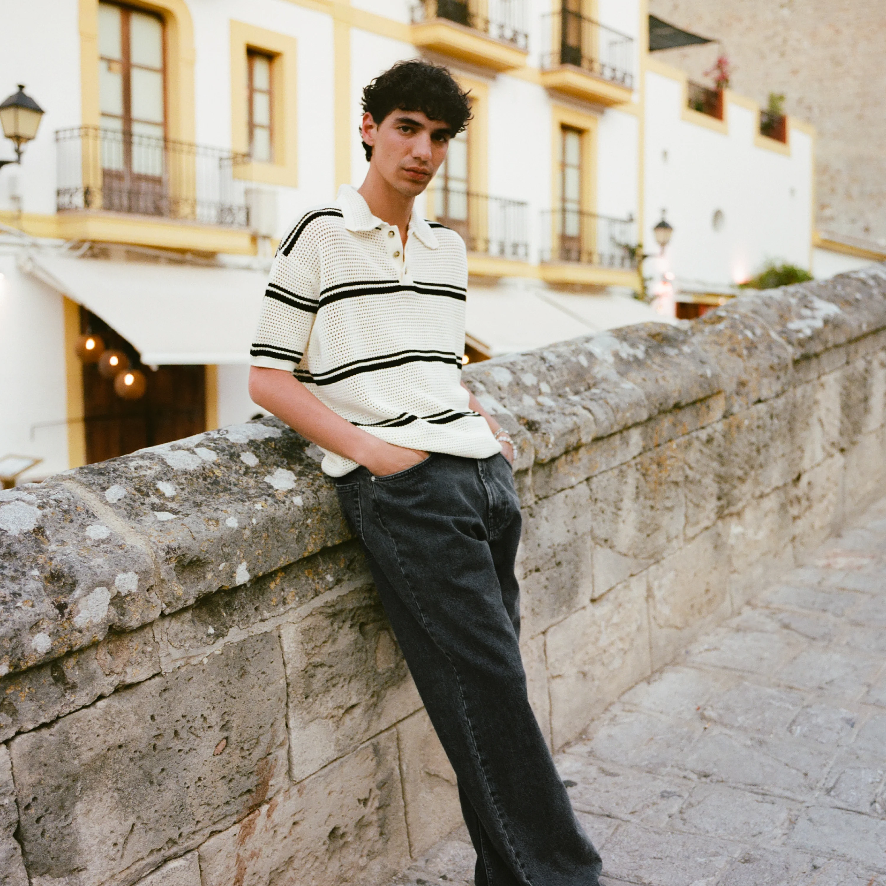 Mesh Knit Striped Polo - Image 3